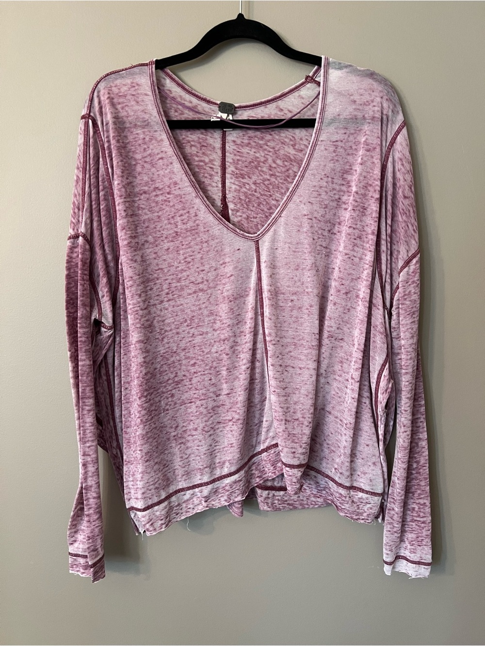 We The Free Heathered Mauve Pink V-Neck Long Sleeve Top